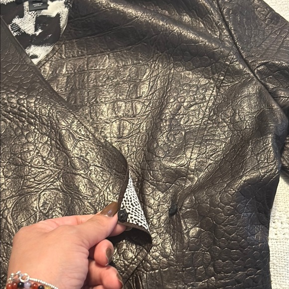 St. John Brown Leather Jacket with Asymmetrical Design - Picture 10 of 10